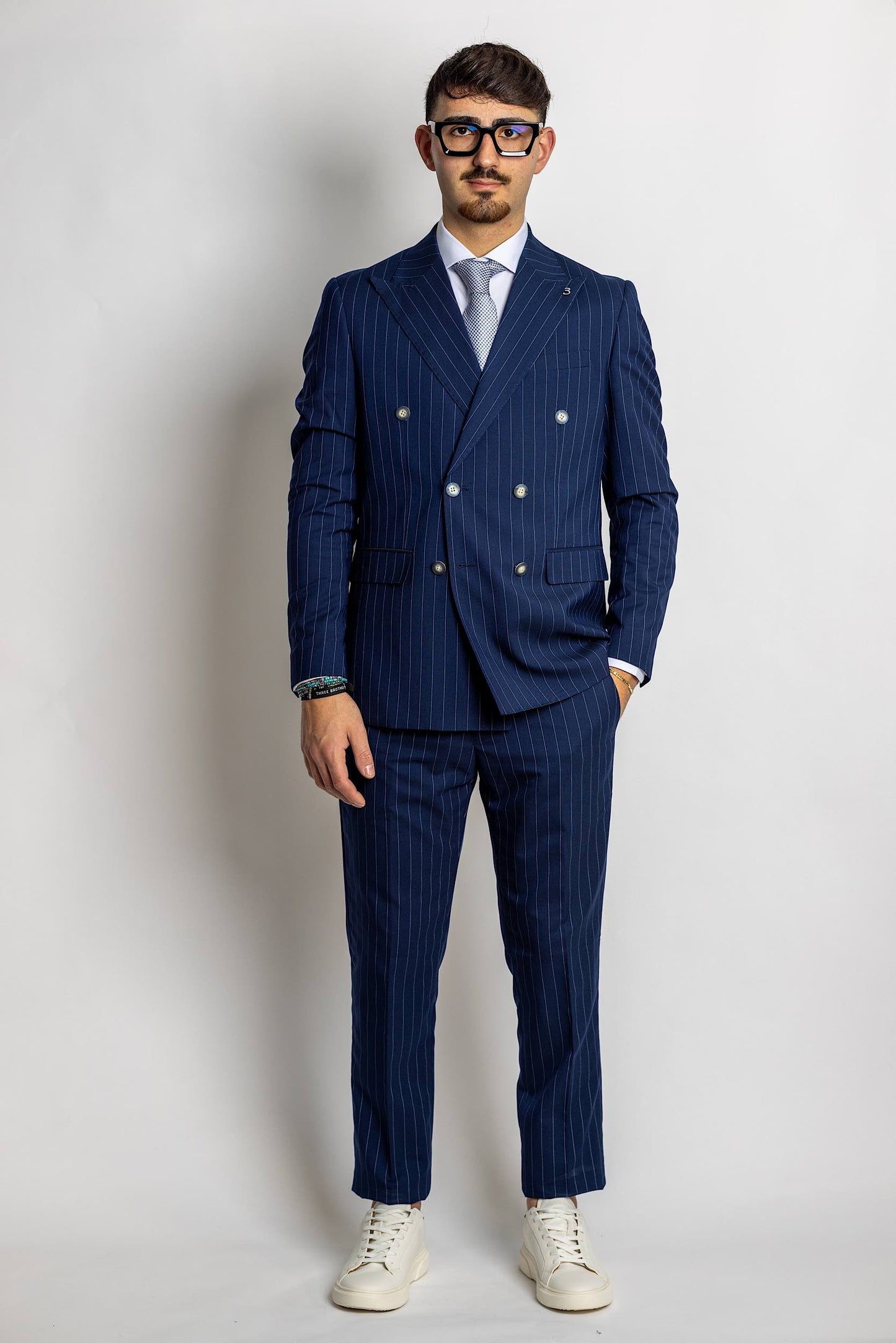 Double Breasted Pinstripe Suit | Dark Blue