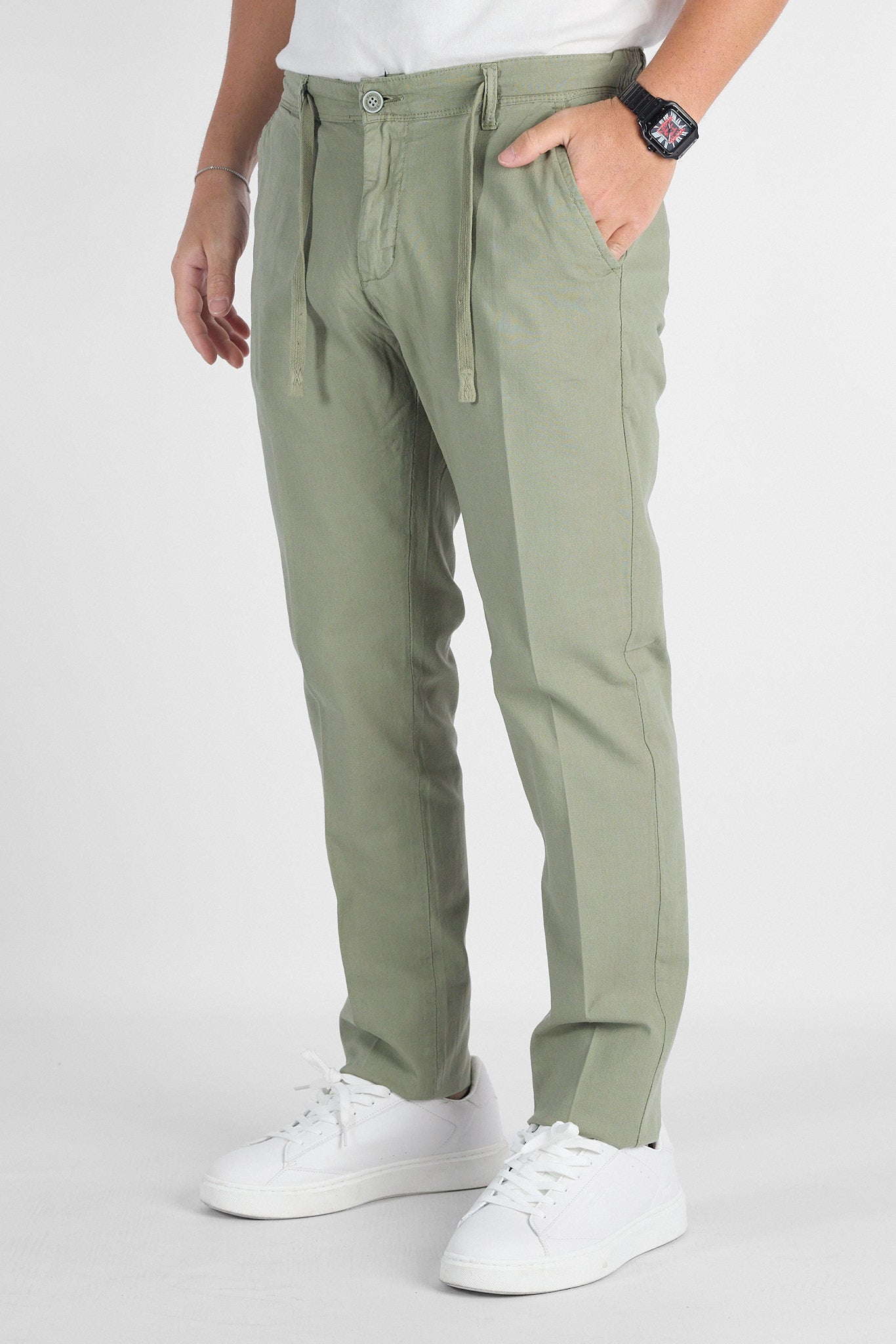 Pantalaccio Semi Slim Effetto Lino B711 | 2 per €50 | Verde Militare