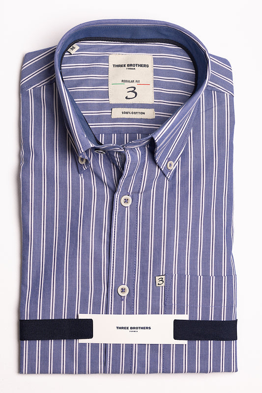 Mixed Stripe Avion-White-Blue Regular Fit Shirt