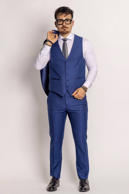 Abito Modello Smoking Con Gilet | Blu Elettrico