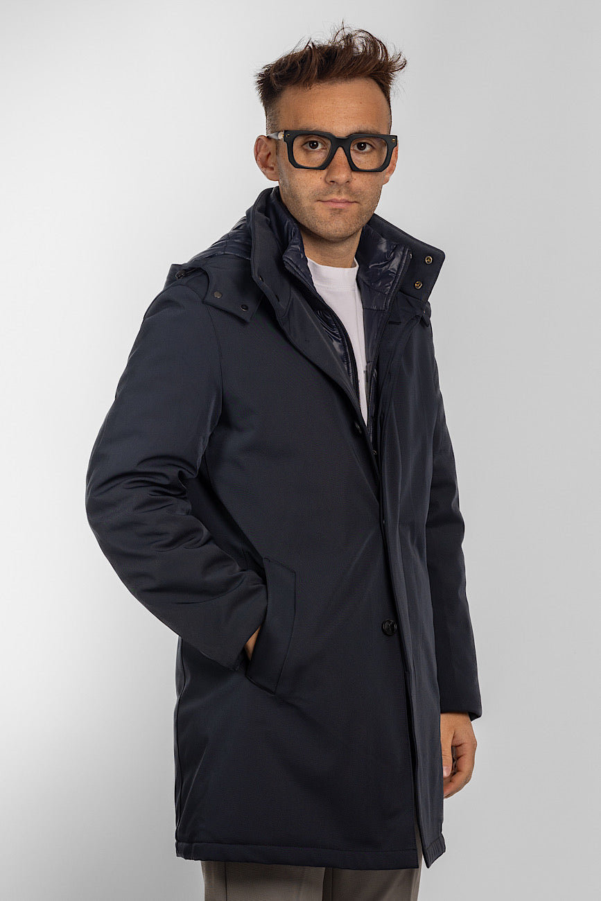 Trench con Cappuccio Staccabile | Blu