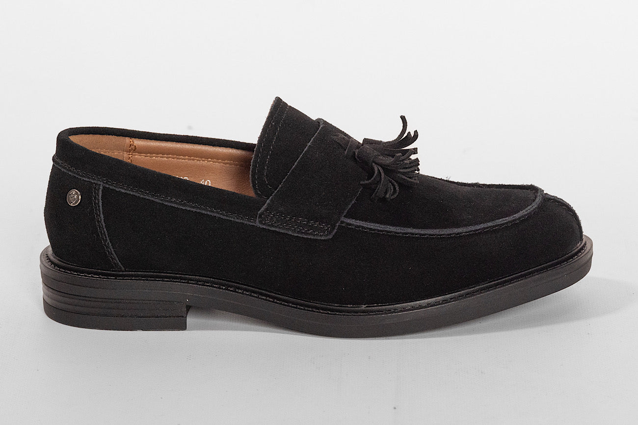 Genuine Leather Tassel Loafer | Black