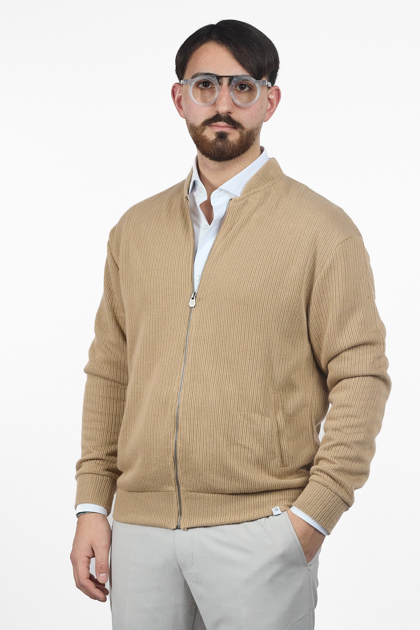 Cardigan Zip Intera No Stiro | 2 per €40 | Cammello
