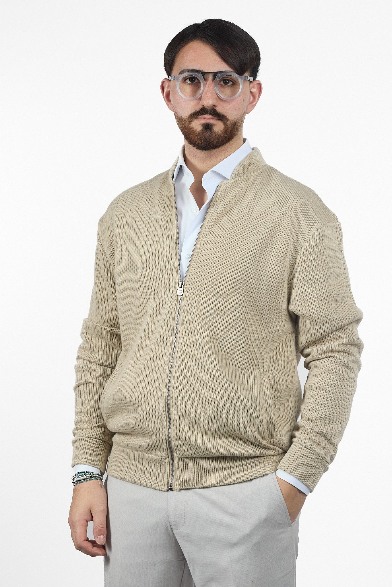 Cardigan Zip Intera No Stiro | 2 per €40 | Crema