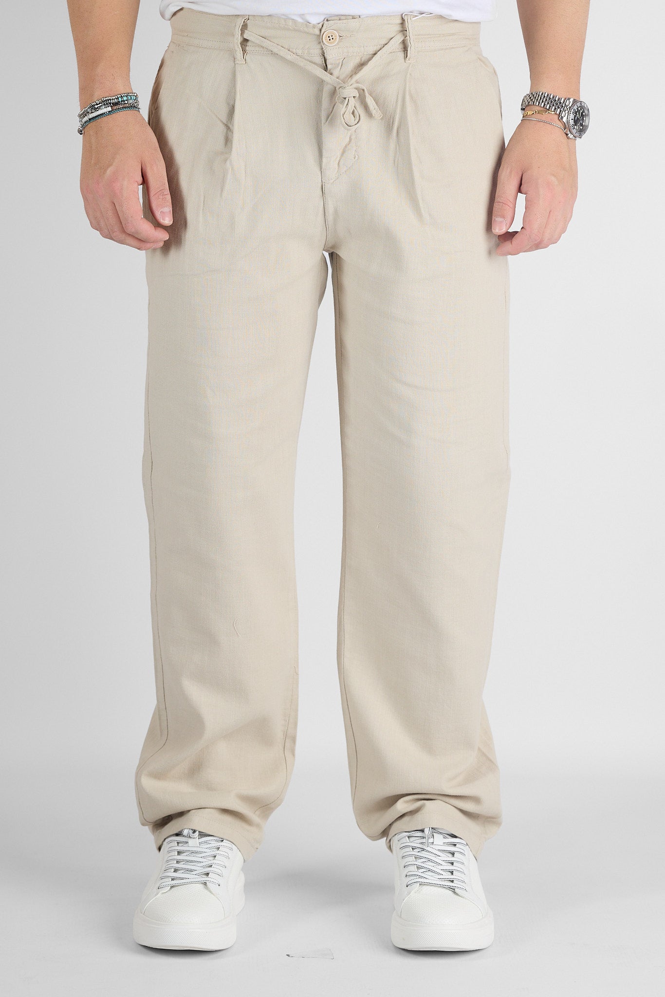 Pantalaccio Baggy Effetto Lino Gamba Larga 7577 | 2 per €50 | Beige