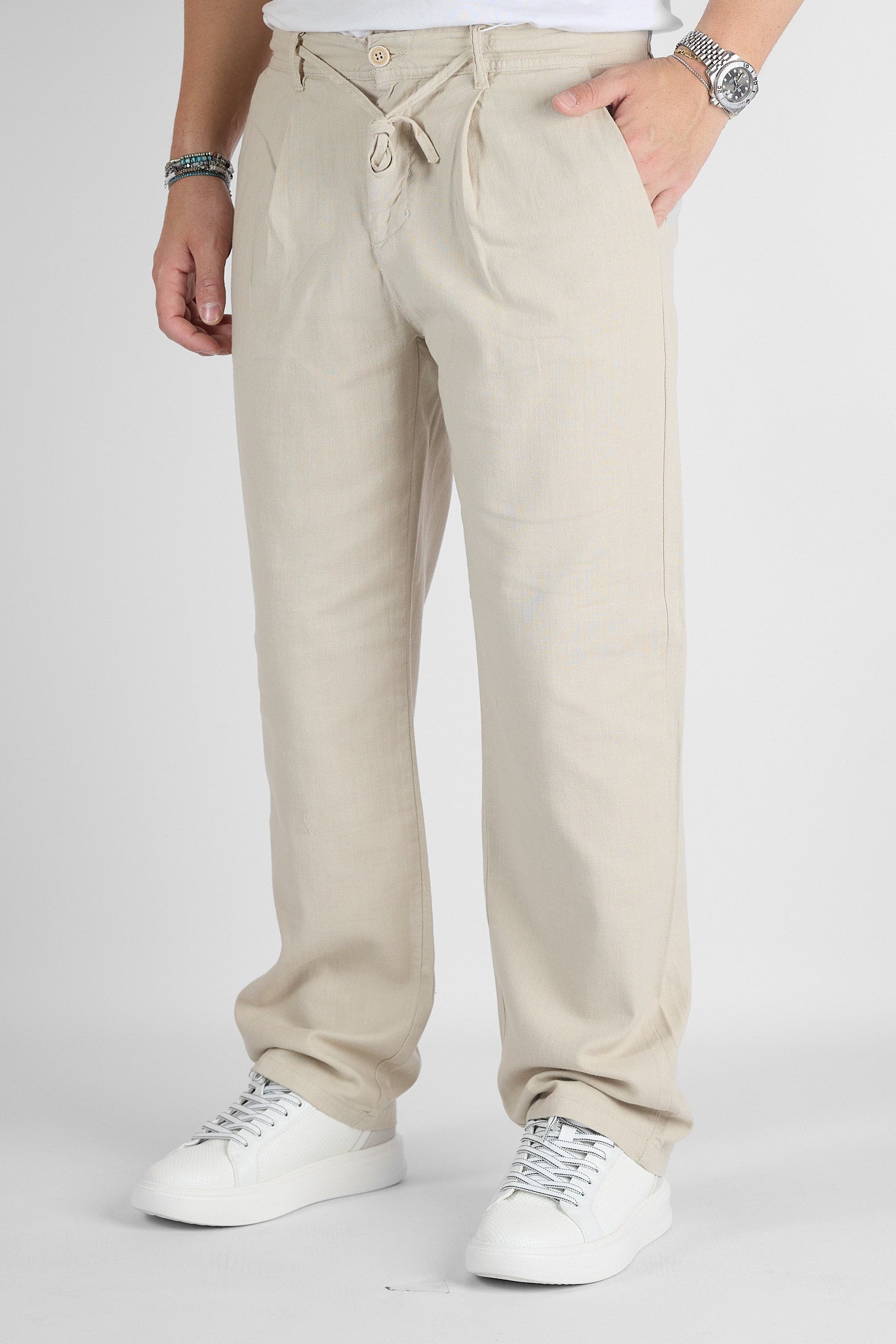 Pantalaccio Baggy Effetto Lino Gamba Larga 7577 | 2 per €50 | Beige