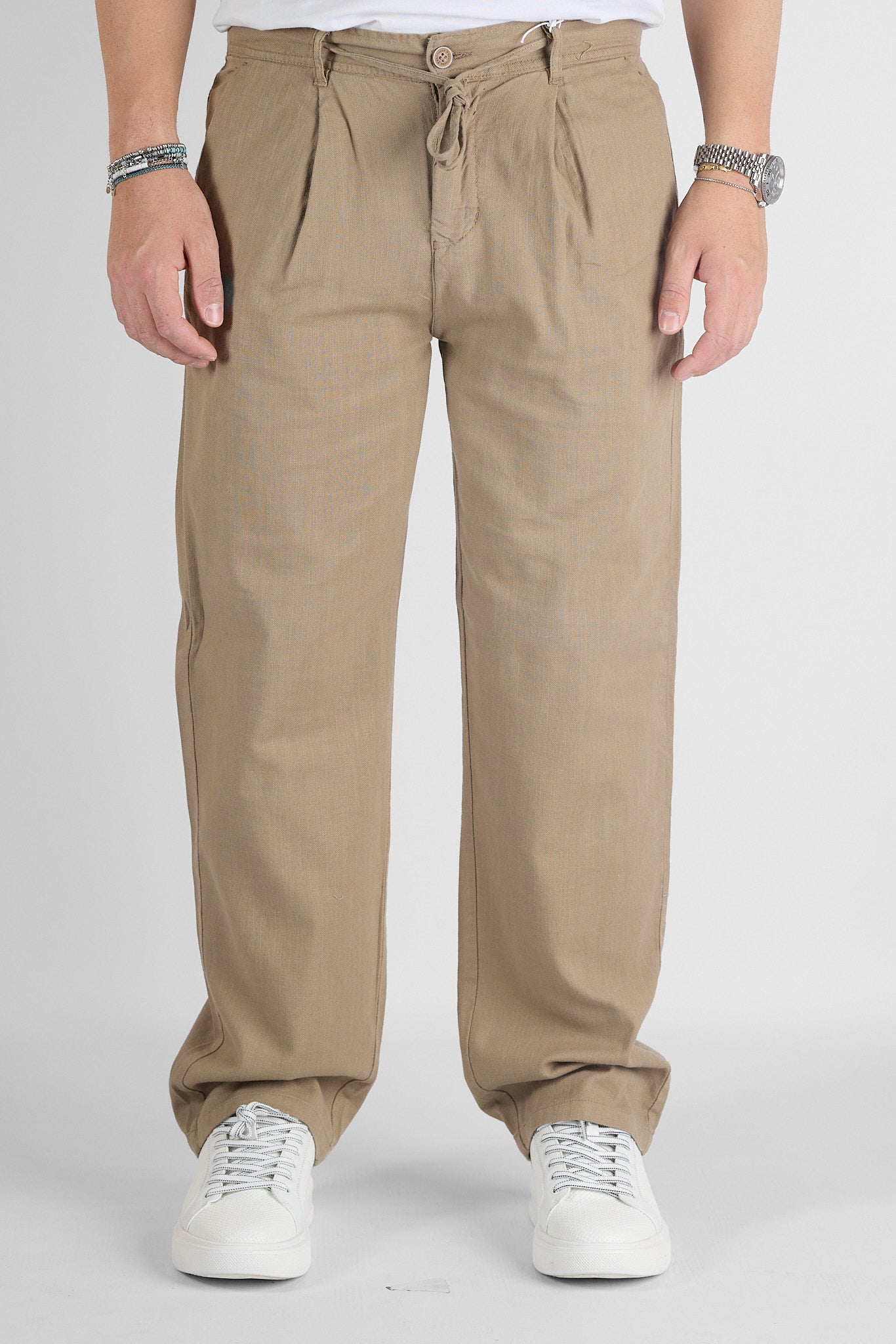 Pantalaccio Baggy Effetto Lino Gamba Larga 7577 | 2 per €50 | Tortora