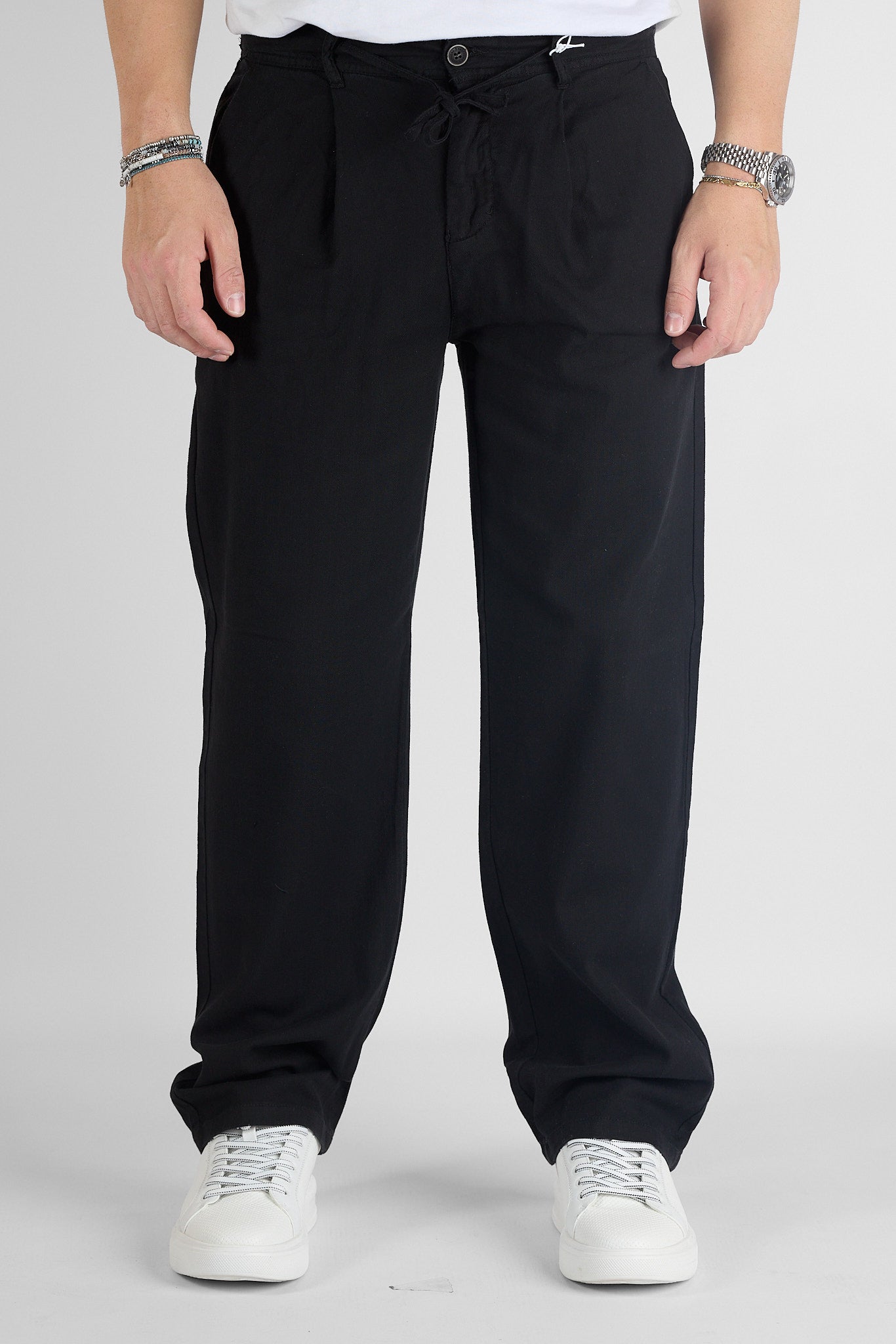 Pantalaccio Baggy Effetto Lino Gamba Larga 7577 | 2 per €50 | Nero