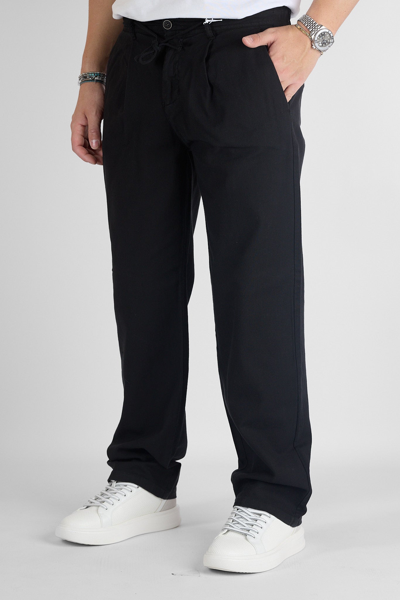 Pantalaccio Baggy Effetto Lino Gamba Larga 7577 | 2 per €50 | Nero