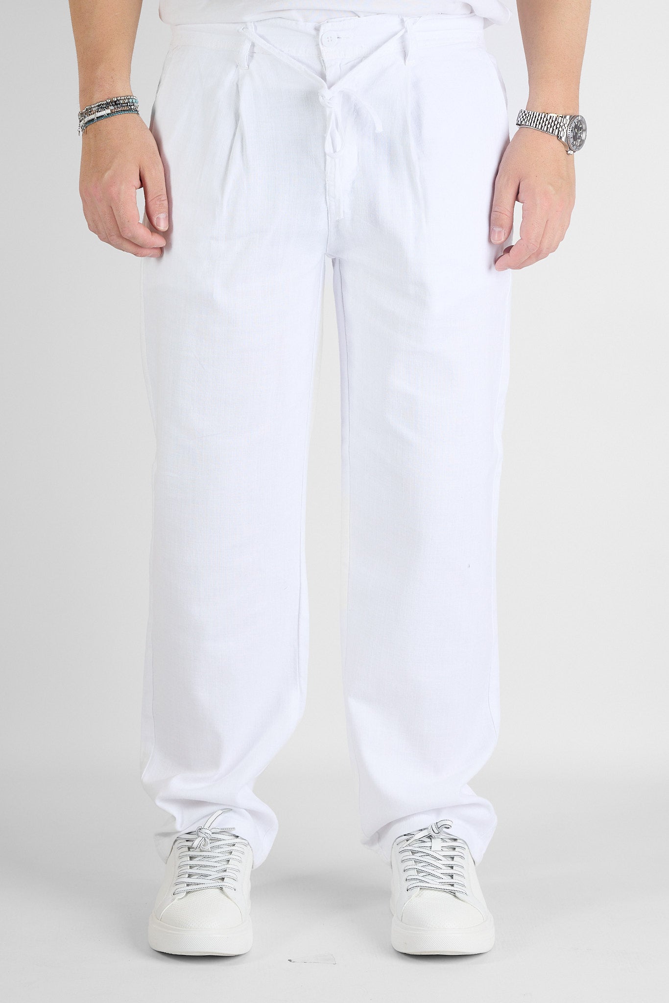 Pantalaccio Baggy Effetto Lino Gamba Larga 7577 | 2 per €50 | Bianco