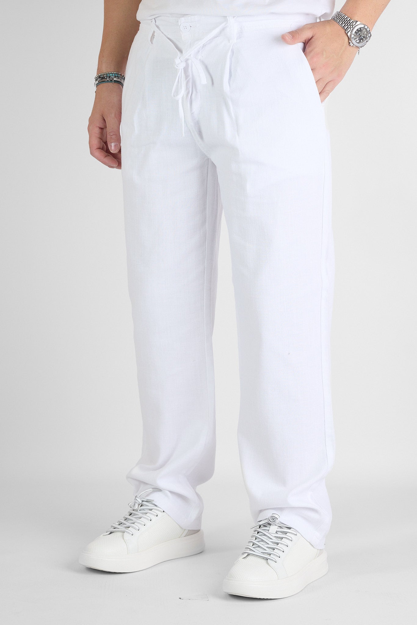 Pantalaccio Baggy Effetto Lino Gamba Larga 7577 | 2 per €50 | Bianco