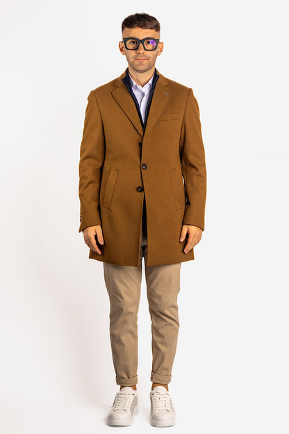 Herringbone Fabric Coat | Camel