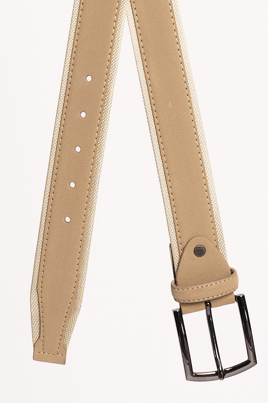 Double Fabric Faux Leather Belt | Beige