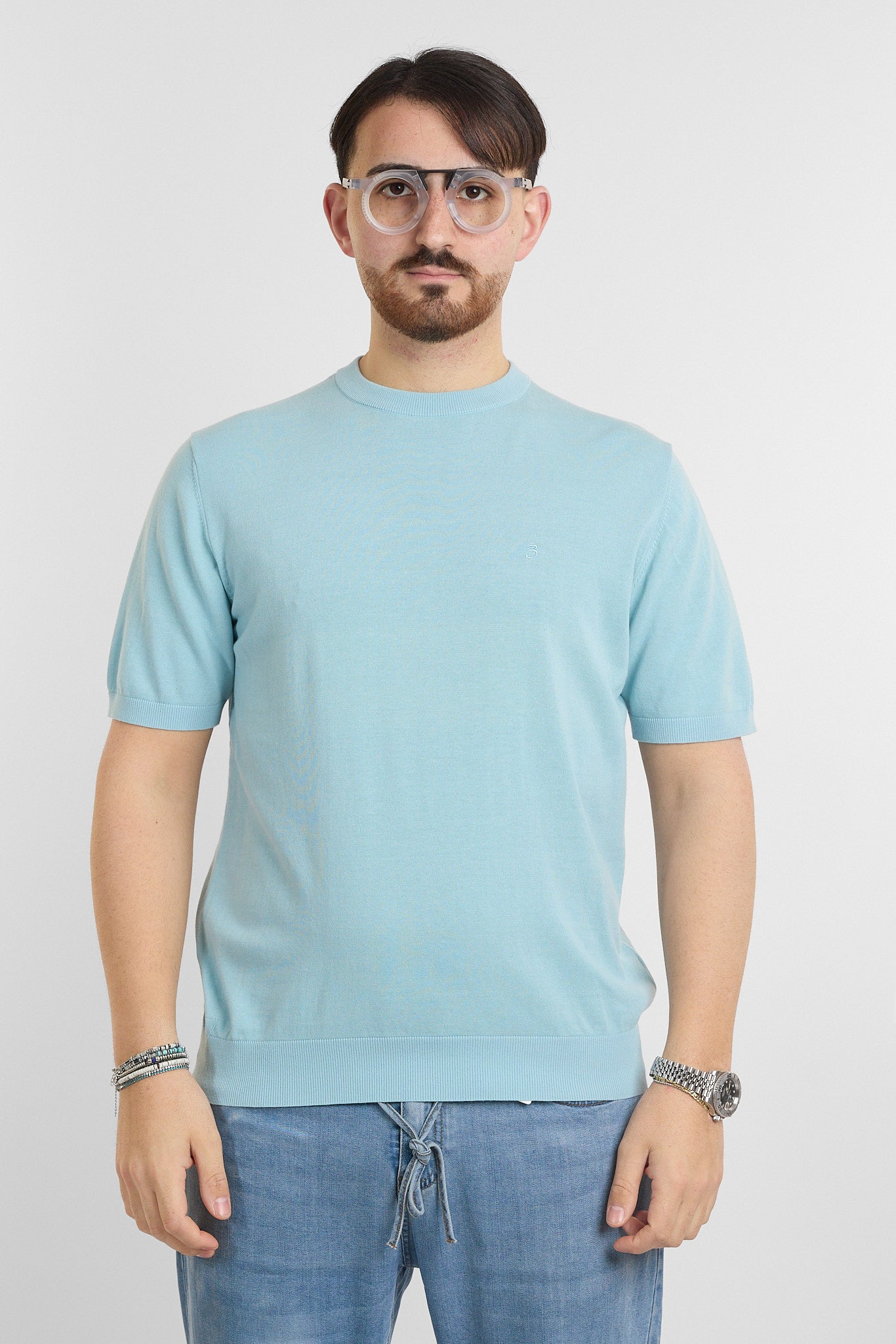 T-Shirt in Cotone Crepe Finezza 16 | 2 per €60 | Celeste