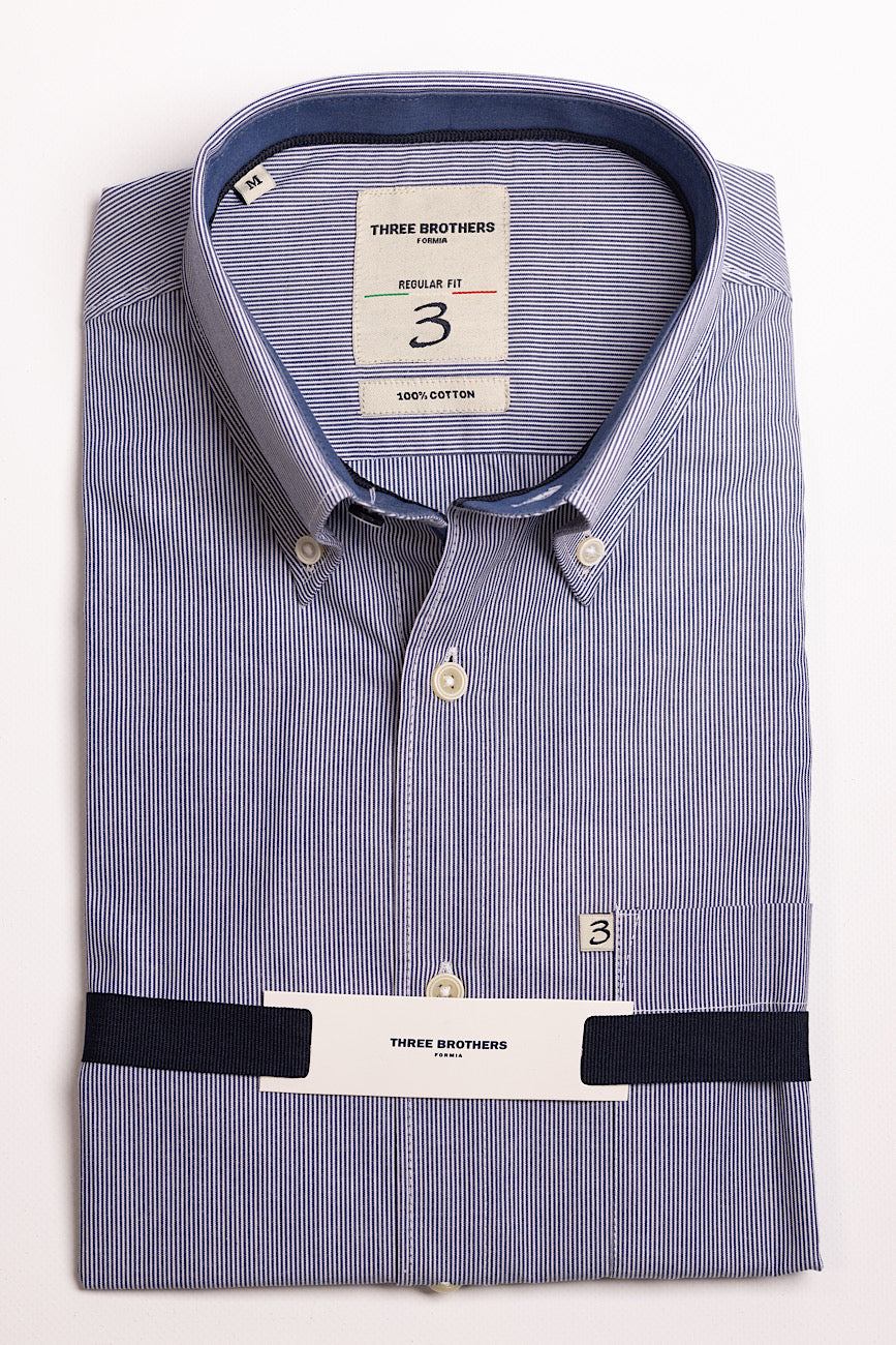 Camicia Millerighe Bianco-Blu Regular Fit