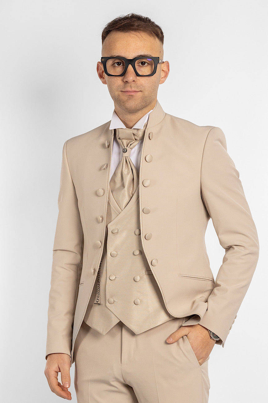 Robe à col coréen classique 741 | Beige