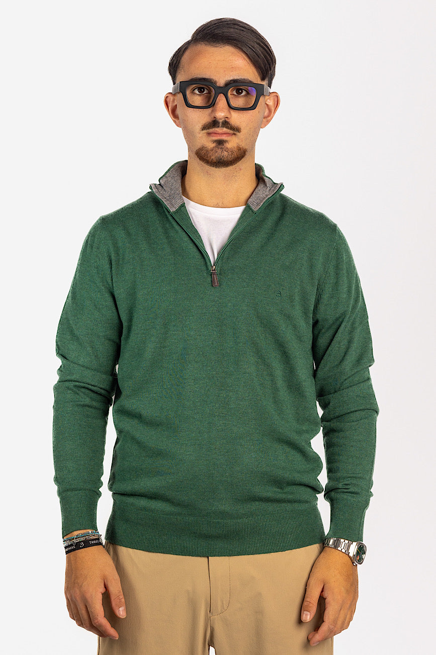 Pullover Mezza Zip Misto Lana | Taglie Extra | 2 per €50 | Verde 21