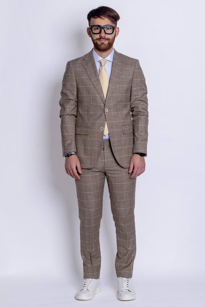 Two Button Prince of Wales Suit | Brownish