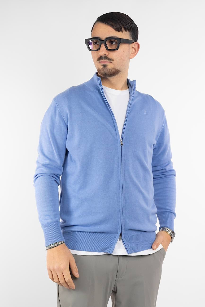 Pullover Zip Intera 100% Cotone | 2 per €40 | Celeste 04