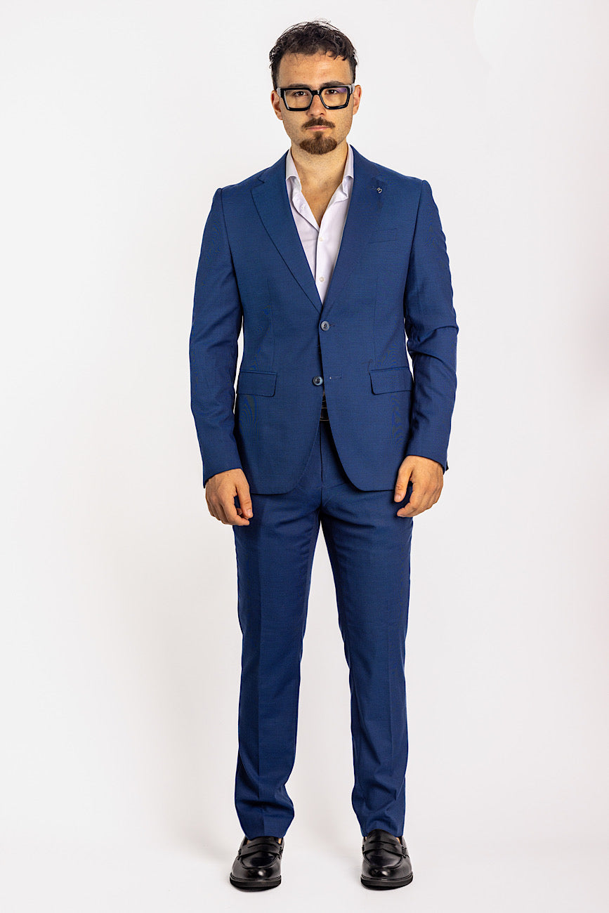 Two Button Suit with Worked Fabric | Parliament Blue