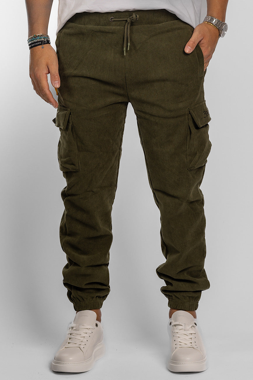 Pantalone di Tuta Velluto Modello Cargo | Verde Militare