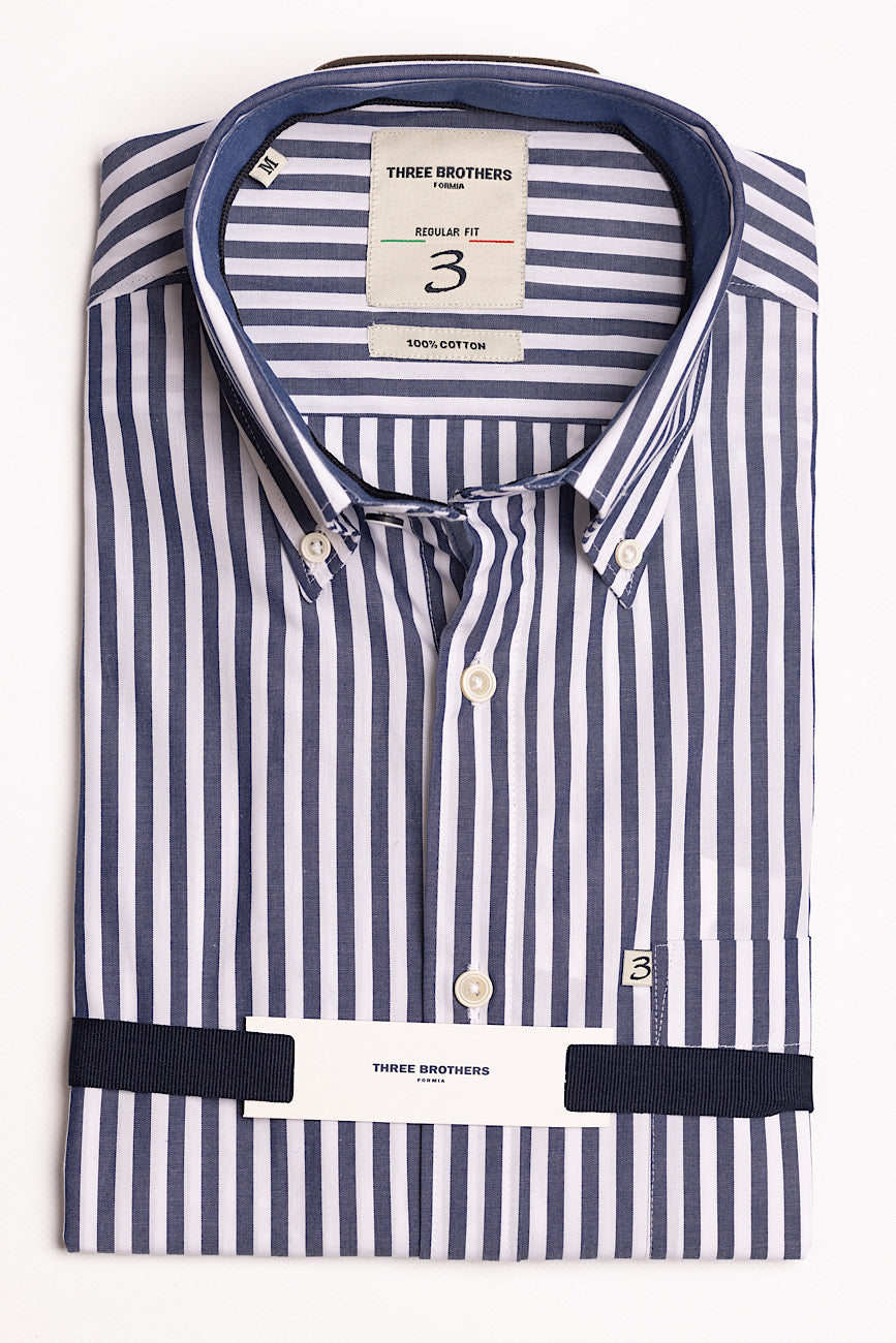 White-Blue Wide Striped Regular Fit Shirt