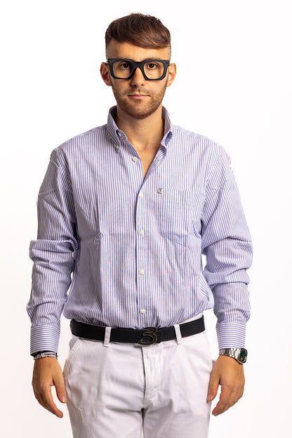 Camicia Righe Medie Bianco-Blu Schiarito Regular Fit