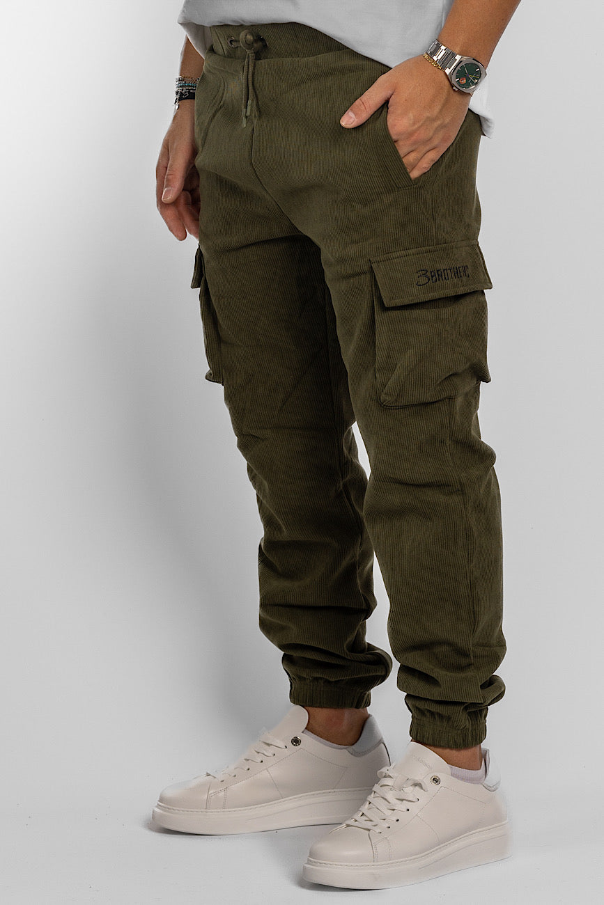 Pantalone di Tuta Velluto Modello Cargo | Verde Militare