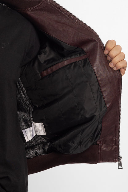 Padded Faux Leather Bomber | Bordeaux