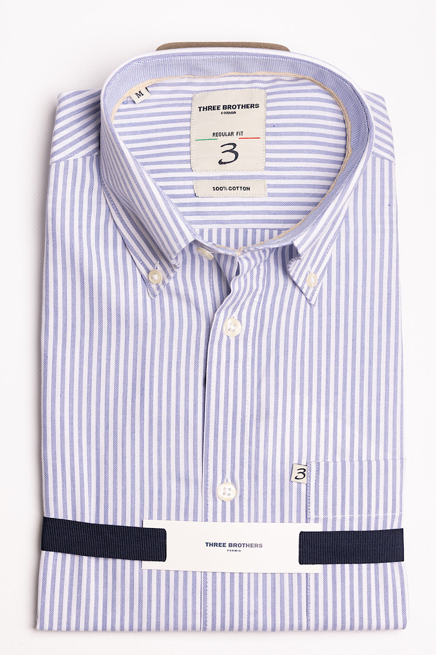 Medium Striped White-Blue Lightened Regular Fit Shirt