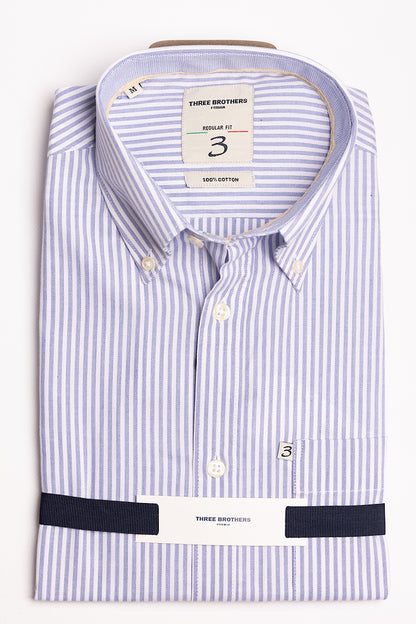 Medium Striped White-Blue Lightened Regular Fit Shirt