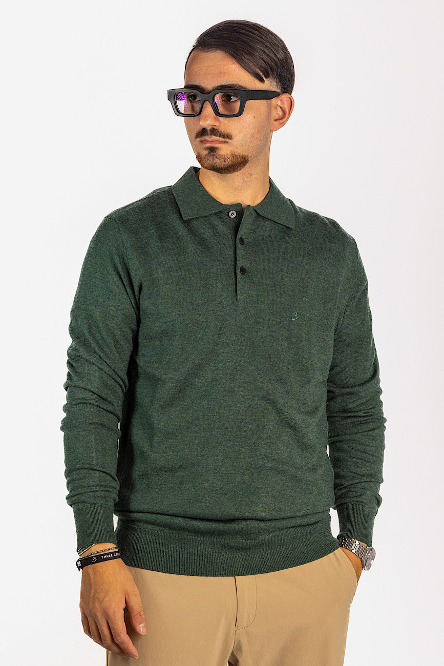 Wool Blend Polo Pullover<tc>"€20 discount on the second"</tc> | Forest Green 12