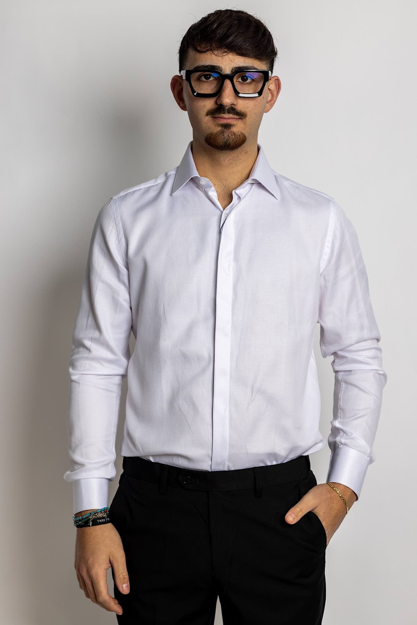 Camisa nido de abeja slim fit | Blanca | Adecuado para gemelos