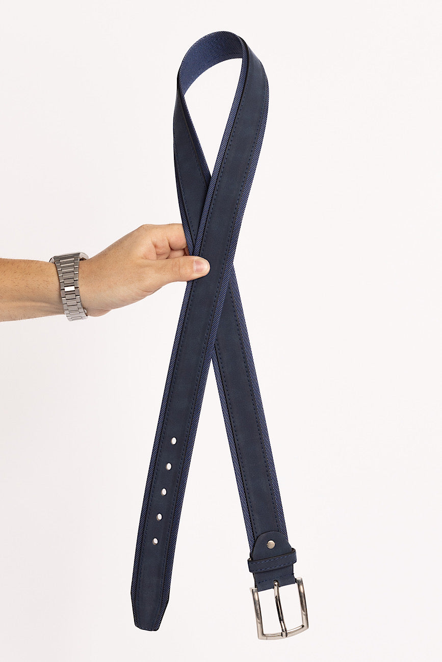 Double Fabric Faux Leather Belt | Dark Blue