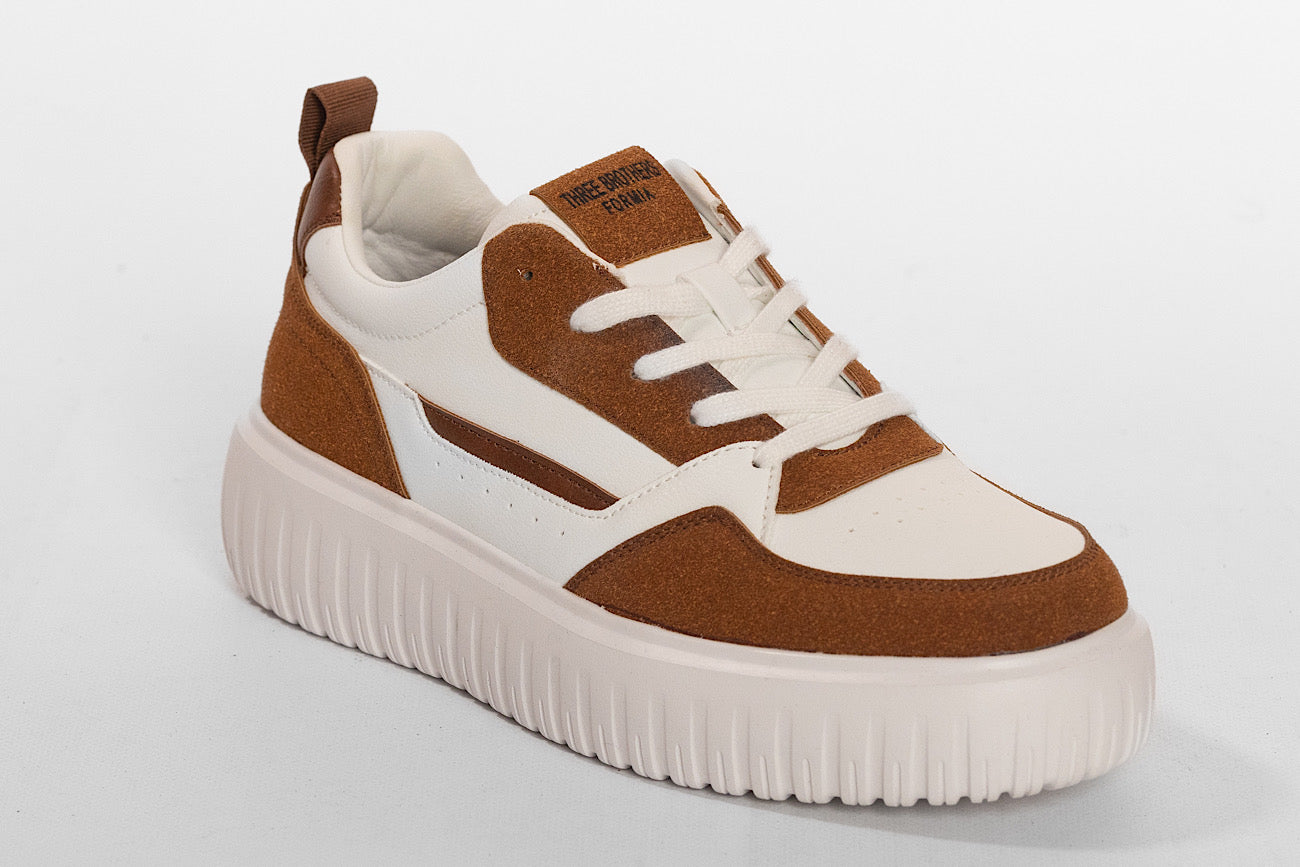 White High Top Sneaker | Caramel