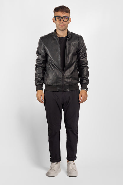 Padded Faux Leather Bomber | Black