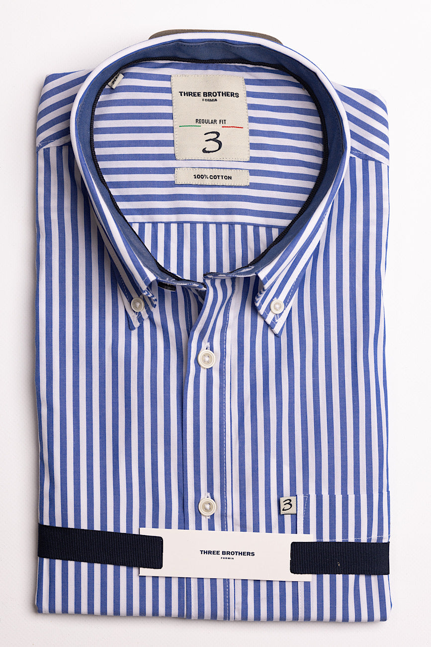 Regular Fit White-Light Blue Wide Striped Shirt