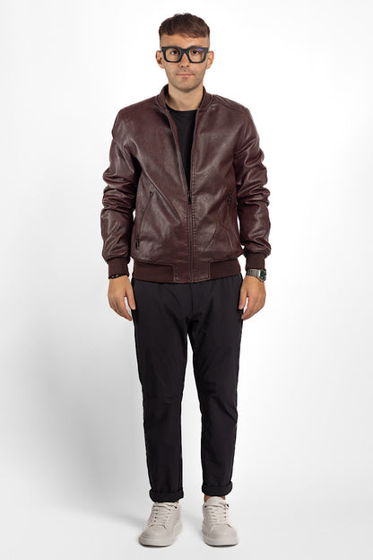 Padded Faux Leather Bomber | Bordeaux