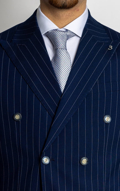 Double Breasted Pinstripe Suit | Dark Blue