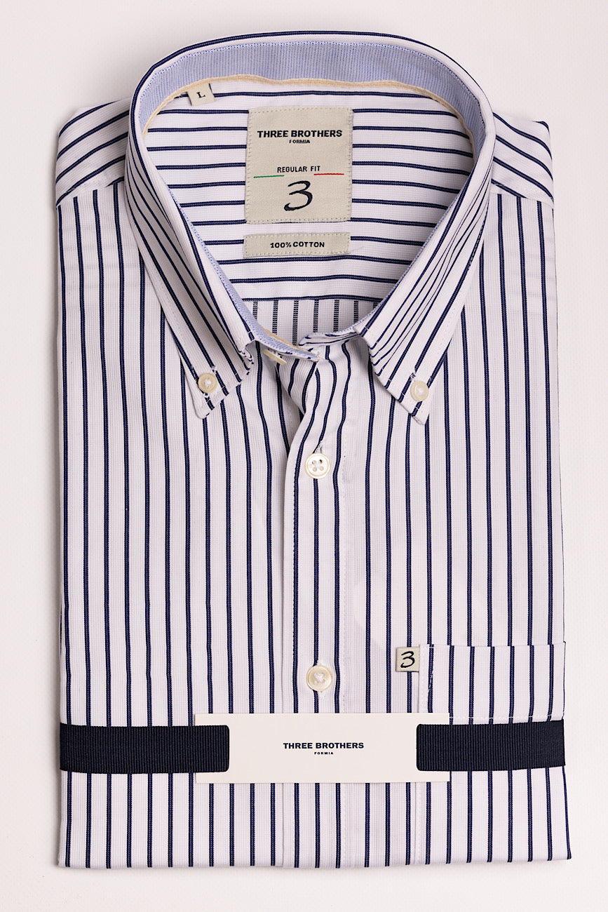 Camicia Riga Mista Bianco-Blu Regular Fit