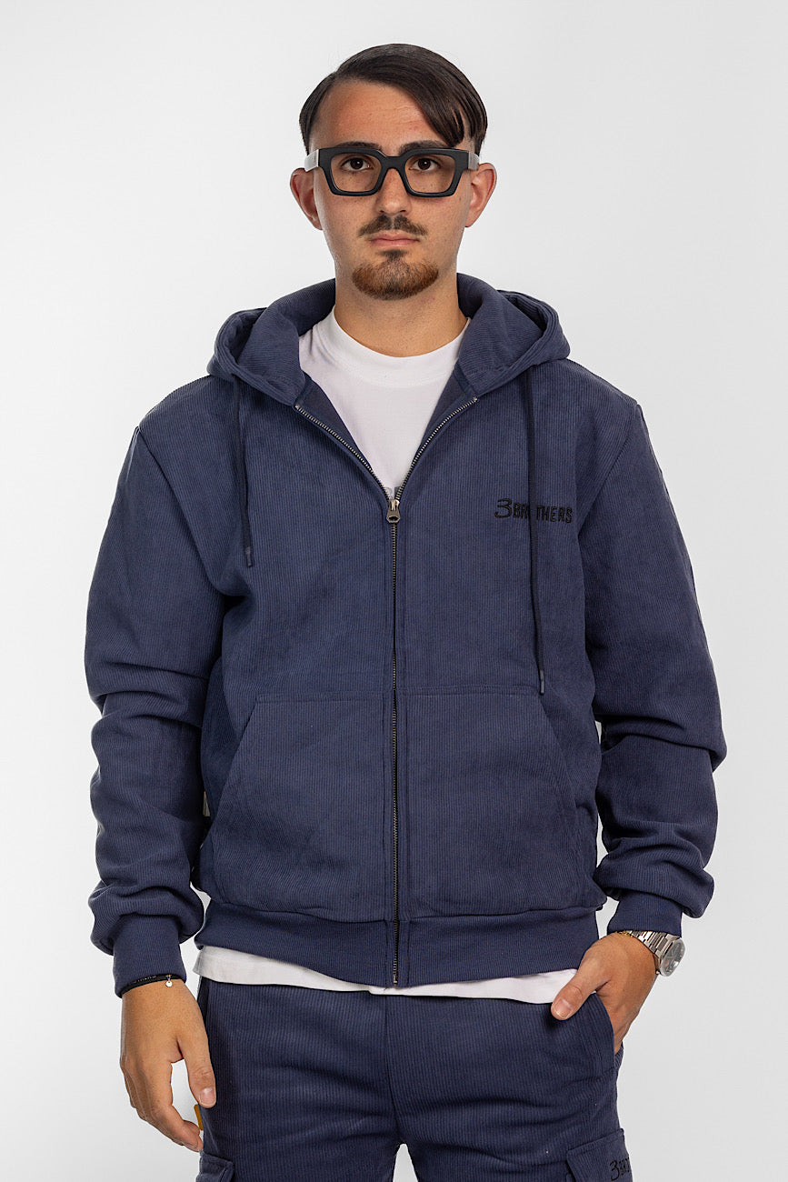 Sudadera de Terciopelo con Cremallera y Capucha | Azul