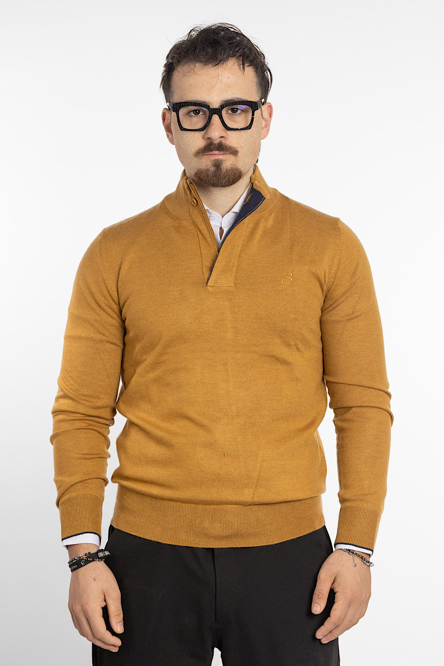 Pull en laine mélangée à demi-zip et bouton | <tc>"20€ de réduction au deuxième"</tc> | Moutarde