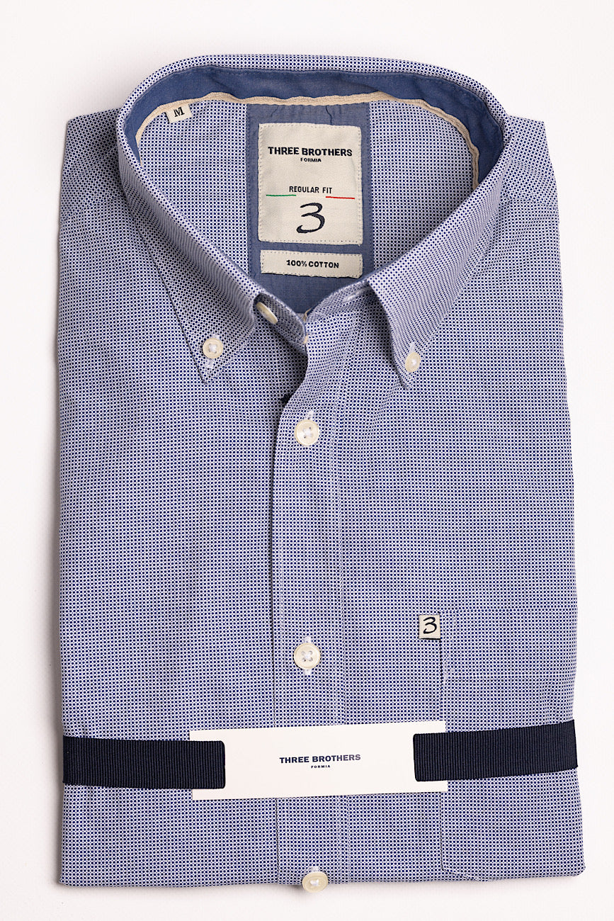 Camicia Poua Blu su Bianco Regular Fit