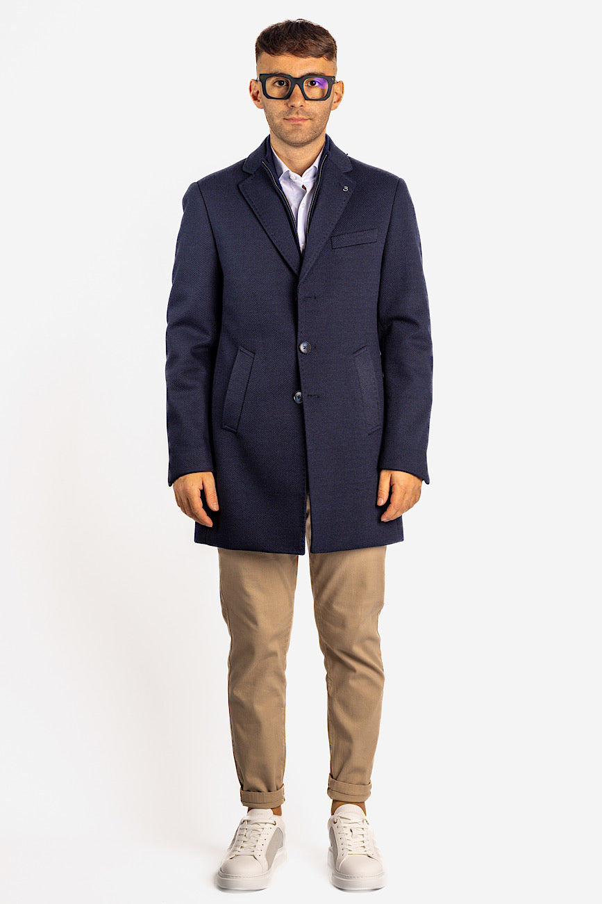 Cappotto Tessuto Spigato | Blu