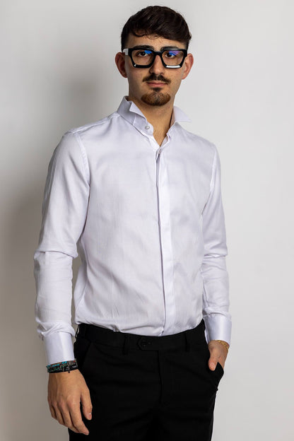 Slim fit honeycomb shirt with diplomatic collar | Bianca | Suitable for twins