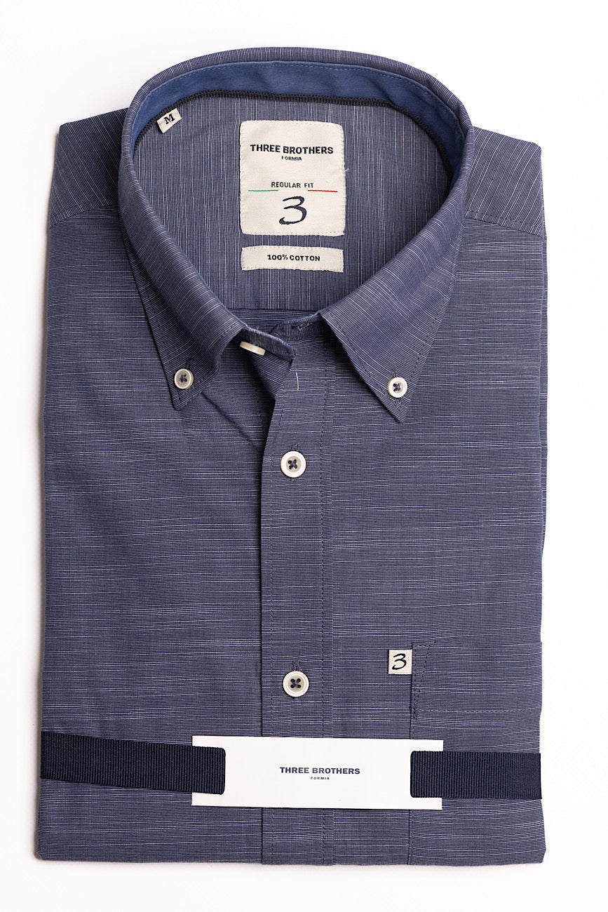 Camicia Blu Scuro Melange Regular Fit