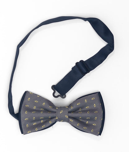 Blue Bow Tie | Grey-Gold Pattern