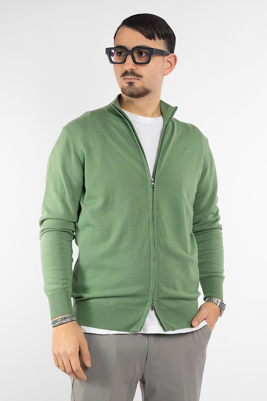 Pullover Zip Intera 100% Cotone | 2 per €40 | Verde 32