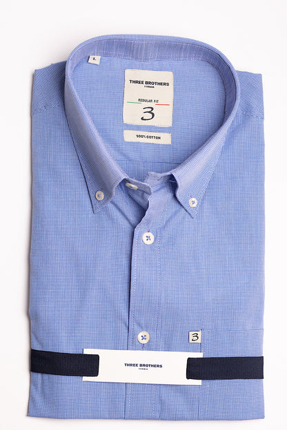 Camicia Celeste a Quadretti Regular Fit