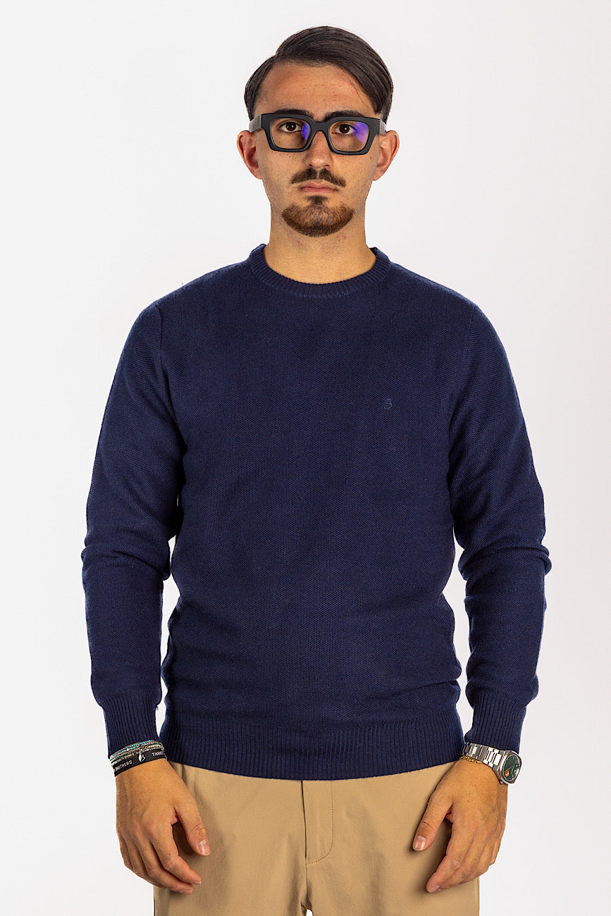 Crewneck Sweater Wool Blend Worked<tc>"€20 discount on the second"</tc> | Blue F20